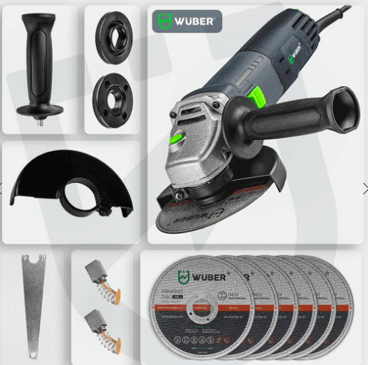 Wuber Ugaona Brusilica 125 Mm S Promjenjivom Kontrolom Brzine + 6 Diskova  820w