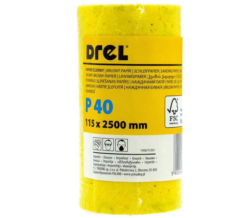 Ps Brusni Papir U Rolni 2.5 M, 115 Mm, P40, Žuti, Fsc 100%, Con-rmy-1104
